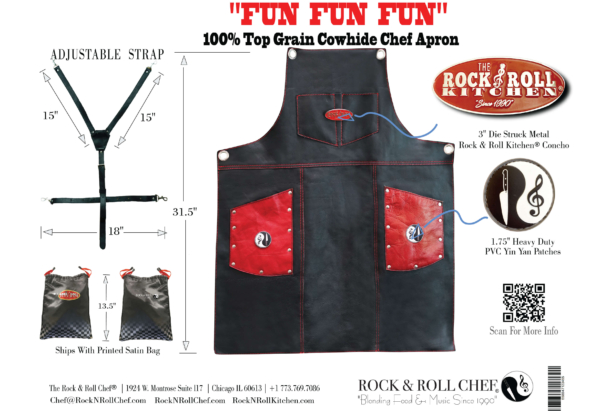 FUN FUN FUN - 100% Top Grain Leather Chef Apron by The Rock & Roll Chef® - Image 3