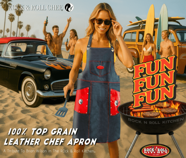 FUN FUN FUN - 100% Top Grain Leather Chef Apron by The Rock & Roll Chef®